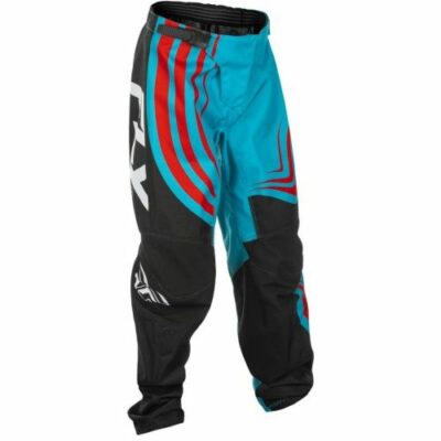 PANTALON Cross Enfant FLY Racing F-16 CYAN/NOIR/ROUGE