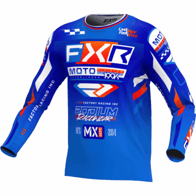 Offrez à votre enfant le maillot cross FXR Podium Gladiator Bleu 2025. Performance et design au rendez-vous, disponible sur mtc60.fr.