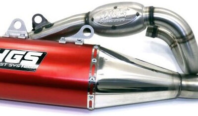 Découvrez la ligne complète en aluminium rouge avec embout carbone HGS pour KTM 250 SXF, Husqvarna 250 FC et GasGas 250 MCF. Disponible sur mtc60.fr.